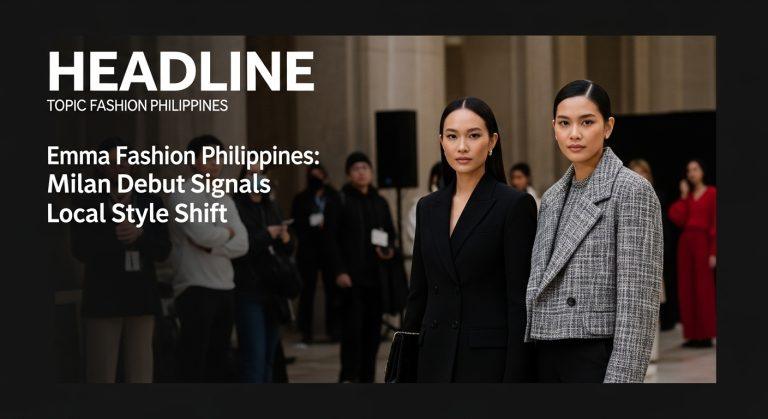 Emma Tiglao walking Milan Fashion Week in a contemporary Filipino-inspired design