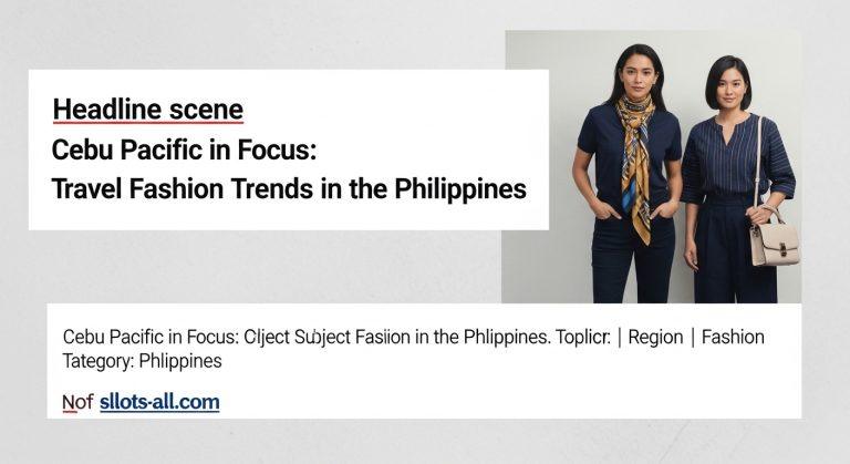 Traveler in fashionable travel outfit near Cebu Pacific branding at a Philippine airport