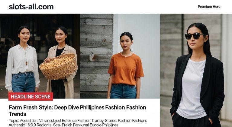 Editorial fashion spread with earthy-toned outfits, natural textures, and rural-inspired styling in a sunlit setting.