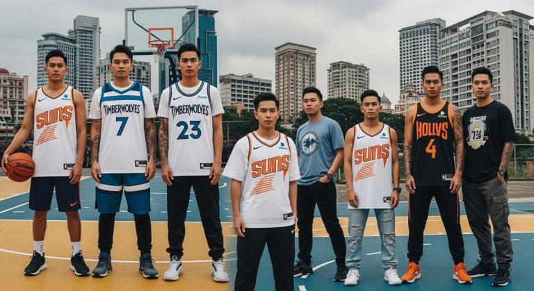 Editorial collage of Timberwolves and Suns fashion moments with jerseys and streetwear.